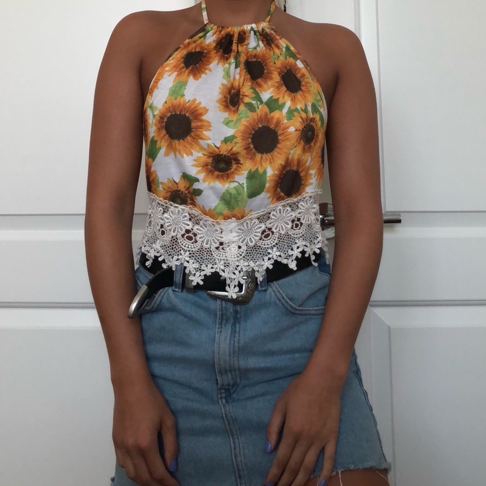 Sunflower print halter top